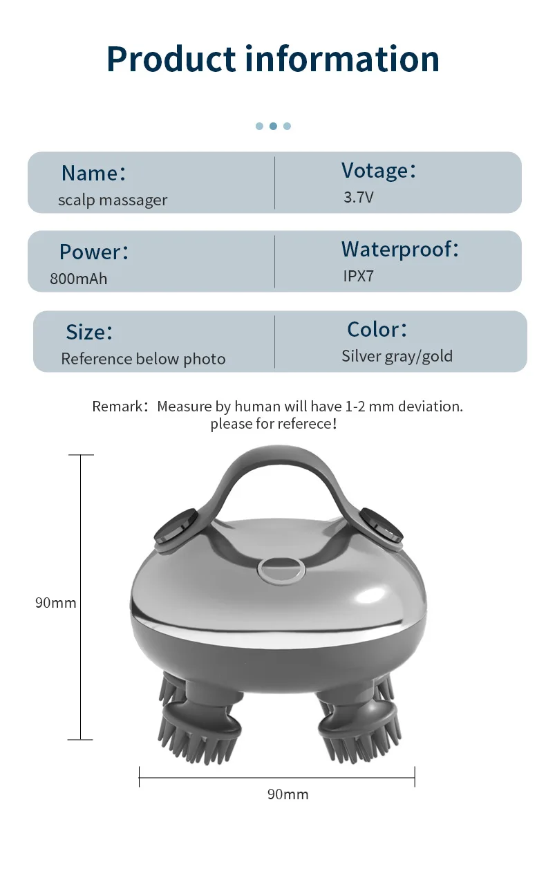IPX7 Waterproof Electric Head Massager ,Wireless Portable Red Light Care Handheld Massager Stress Relax For Scalp