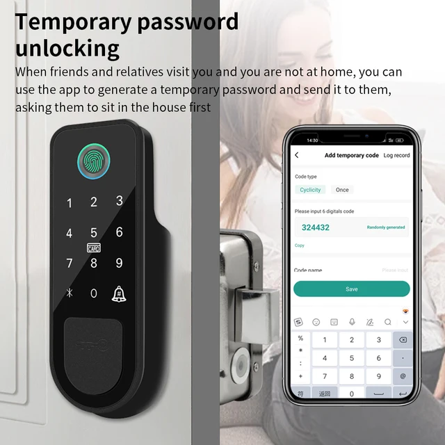 Tuya Smart Fingerprint Door Lock Outdoor Gate Lock Password IC Card NFC Remote App Unlock Home Electronic Rim Bolt Motor Locks 4
