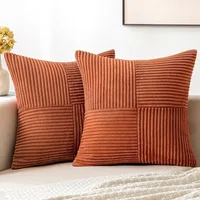 Rust Boho Throw Pillow Cover 18x18 Inch for Couch Bed Sofa Soft Corss Corduroy Patchwork Textured Terracotta Accent Cushion Case 1