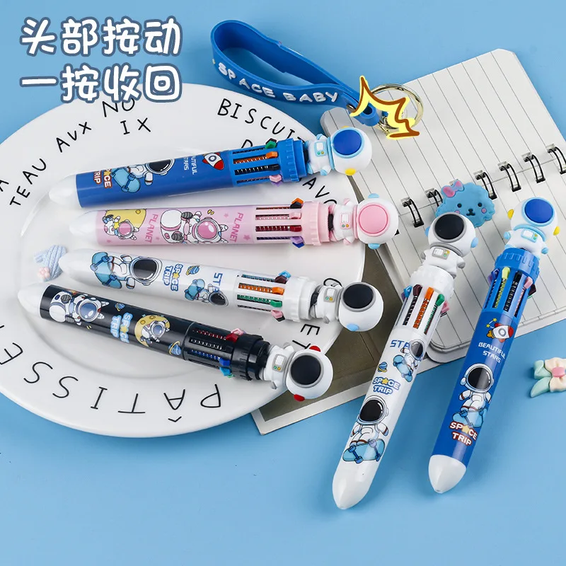 20 Pcs Multi Color Ballpoint Pen Ten Color Primary School Students Press Type Multi Color Neutral Multi Color Kawaii Stationery