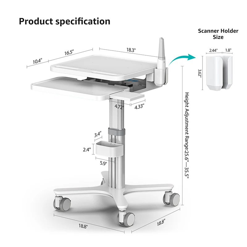 Bewiser Medical Cart Scanner Trolley Stand For Hospitals/Warehouse/Classroom/Beauty Salon And Other, Laptop Mobile Workstation