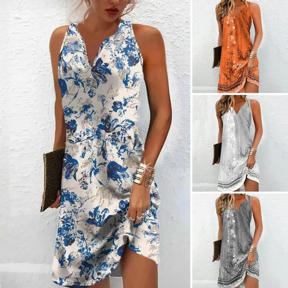 

Off Shoulder Dress Stylish Women's Summer Dresses V Neck Off Shoulder Sleeveless Retro Floral Printed A-line Mini for Vacation