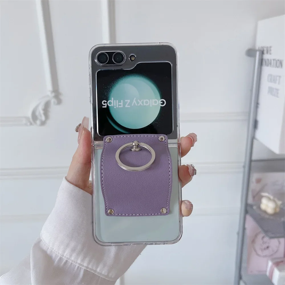

Case For Samsung Z Flip5 Phone Case W24Flip Fastened With Ring Invisible Bracket ZFlip5 Transparent Zflip5 Hard Cover