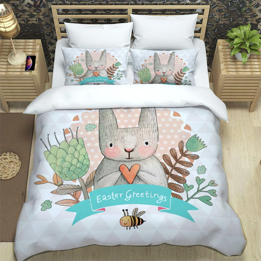

Комплект постельного белья с HD принтом кролика, для девочек, для мальчиков, Детская двуспальная кровать, пододеяльник, наволочка, Комплект постельного белья