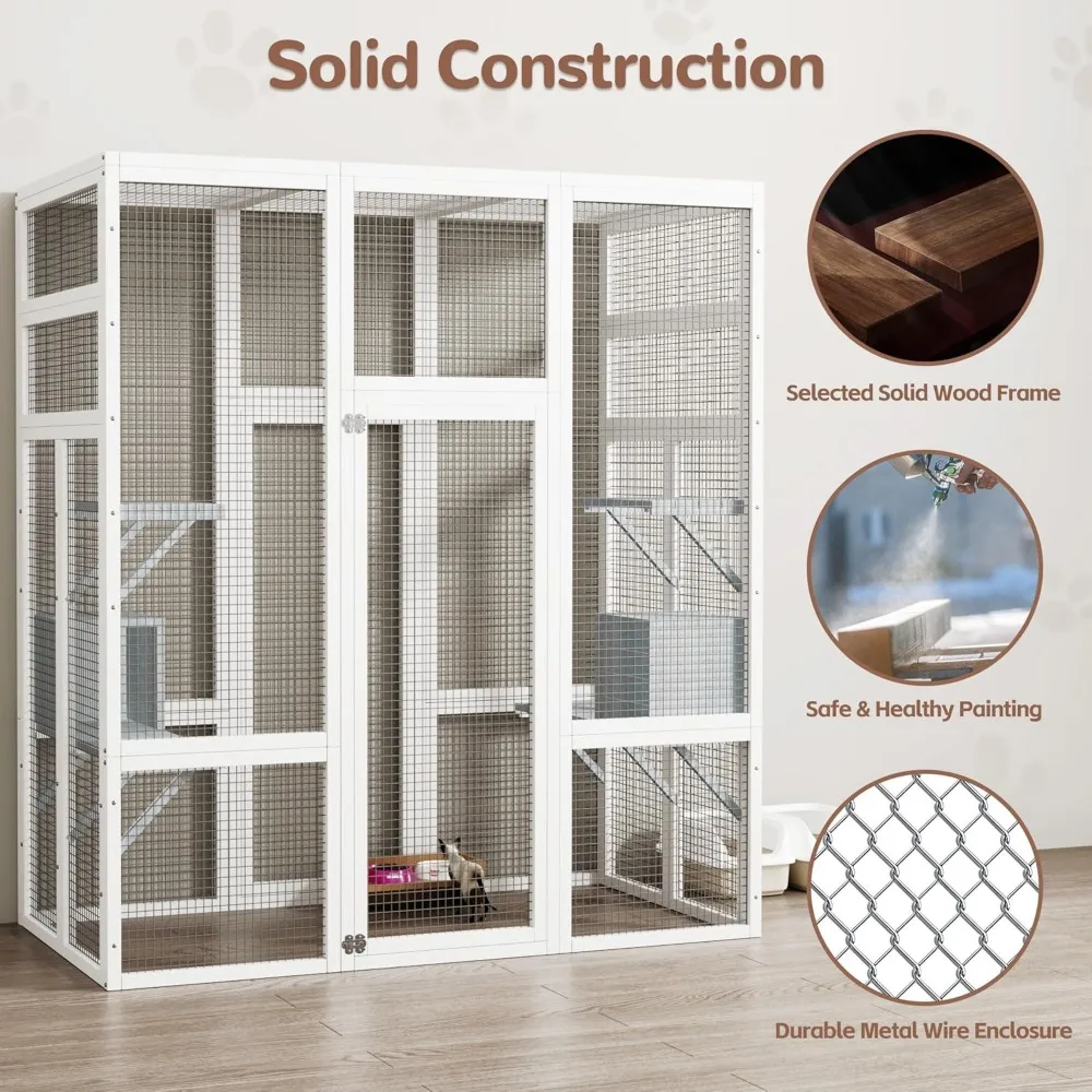Outdoor Cat House, Large Cat House for Mulitiple Cats Walk, Outdoor House Weatherproof with 7 Platforms and 2 Resting Boxes