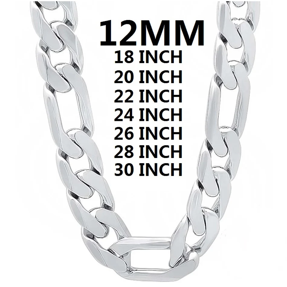 

solid 925 Stamped Silver color necklace for men classic 12MM Cuban chain 18-30 inch Charm high quality Fashion jewelry wedding