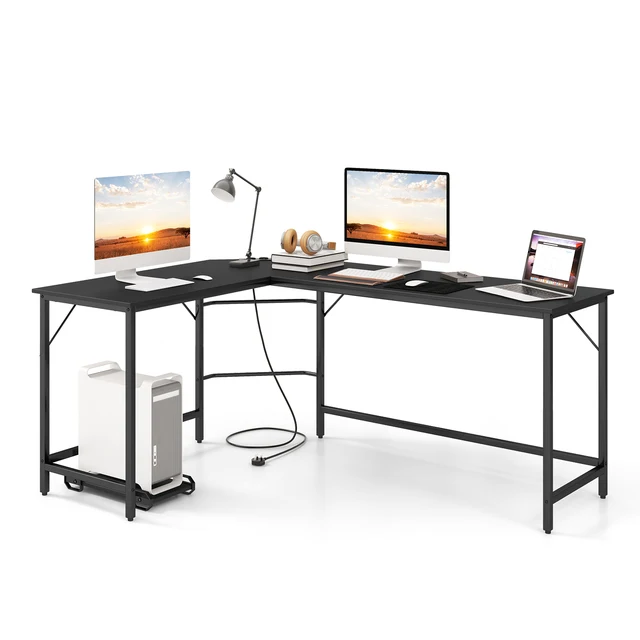 GOFLAME L-Shaped Desk Computer Corner Desk Office Workstation-Black