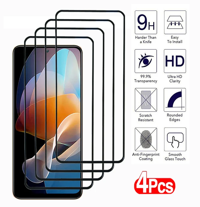 

Закаленное стекло 9D для Xiaomi Redmi 12C, Защитная пленка для экрана Redmi Note 11, 12 Pro Plus, 11T, 11E, 11SE, 11R, 12T, 12R, стеклянные пленки, чехлы, 4 шт.