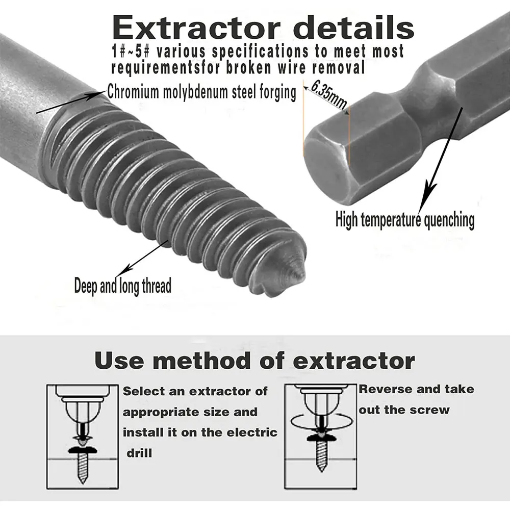 14 pièces ensemble d'outils de retrait d'écrou endommagé 1/4 -3/4  6.35-19mm acier 