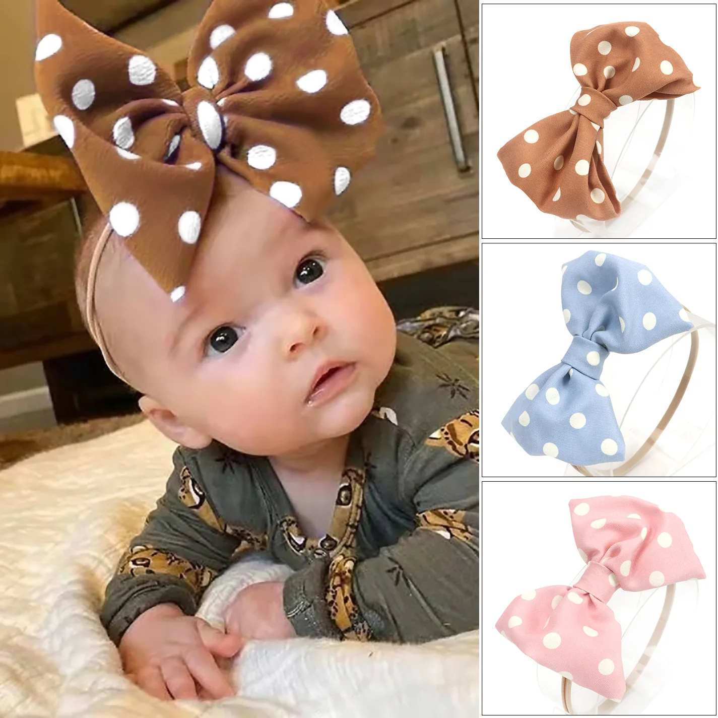 

Dot Print Oversize Bow Nylon Turban Baby Girls Hair Accessories Turban Big Bow Headband Newborn Baby Cute Headwear Kids Hairband