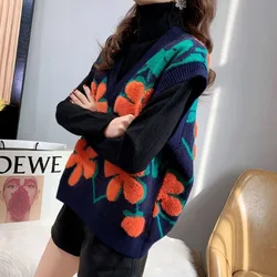 2023 Autumn and Winter Women's Pullover V-neck Patchwork Button Screw Thread Loose Fashion Casual Elegant Sleeveless Vest Tops