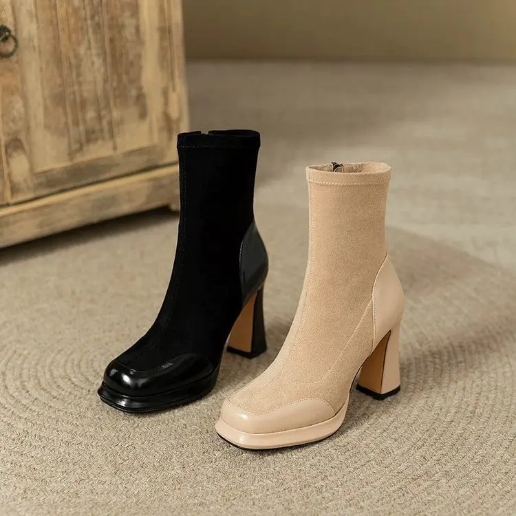 Chunky Ankle Boots For Women Waterproof Platform High Heel Shoes_voghion.com