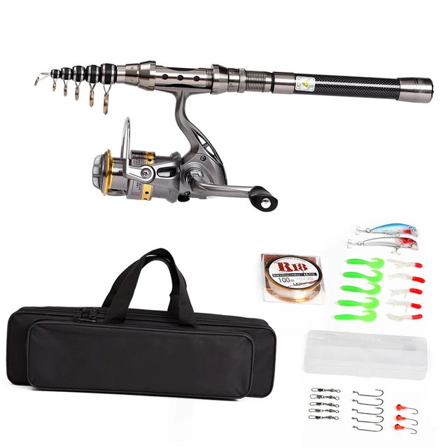 Telescopic Fishing Rod Combo and Reel Full Kit Spinning Fishing Reel Gear  Pole Set Fishing Line Lures Hooks Jig Head - AliExpress