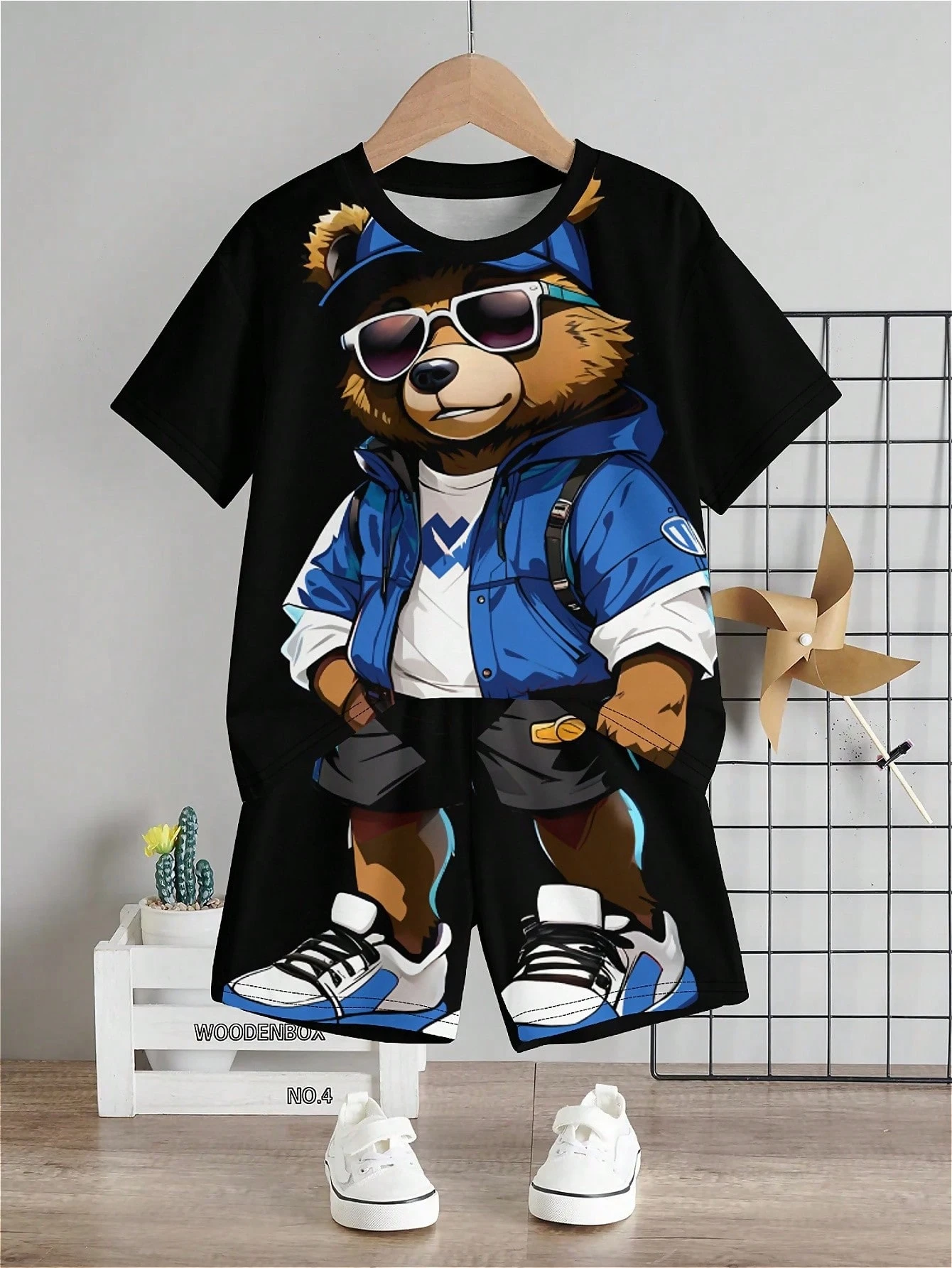 Boys Clothing Set Summer Little Boy Cartoon Print Short-sleeved T-shirt and Shorts