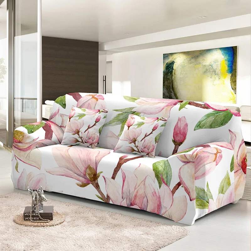 Magnolia Flowers Print Sofa Cover 1/2/3/4 Seater Stretch Slipcover For Living Room Washable Elastic Corner Couch Covers 6