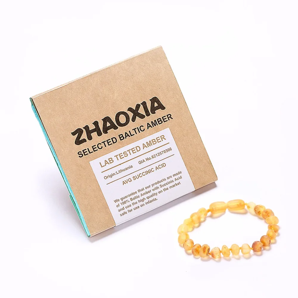 

Raw Baltic Amber Teething Bracelet for Baby(Lemon Raw - Unpolished) - Handmade in Lithuania - Lab-Tested Authentic - 2 Sizes