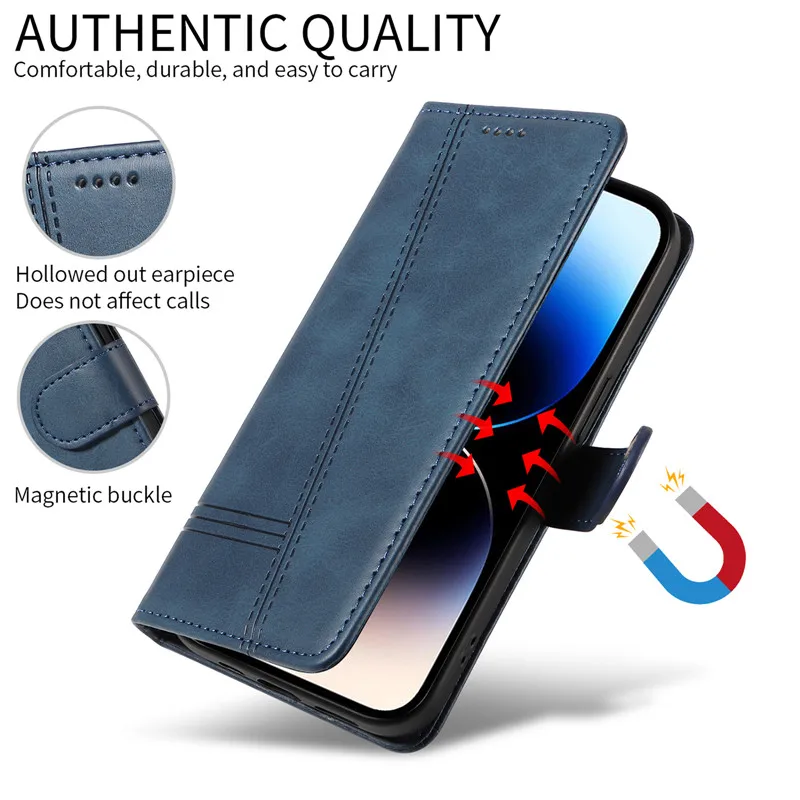 Retro Lines Leather Flip Stand Wallet Case - Stylish and Functional Phone Cover