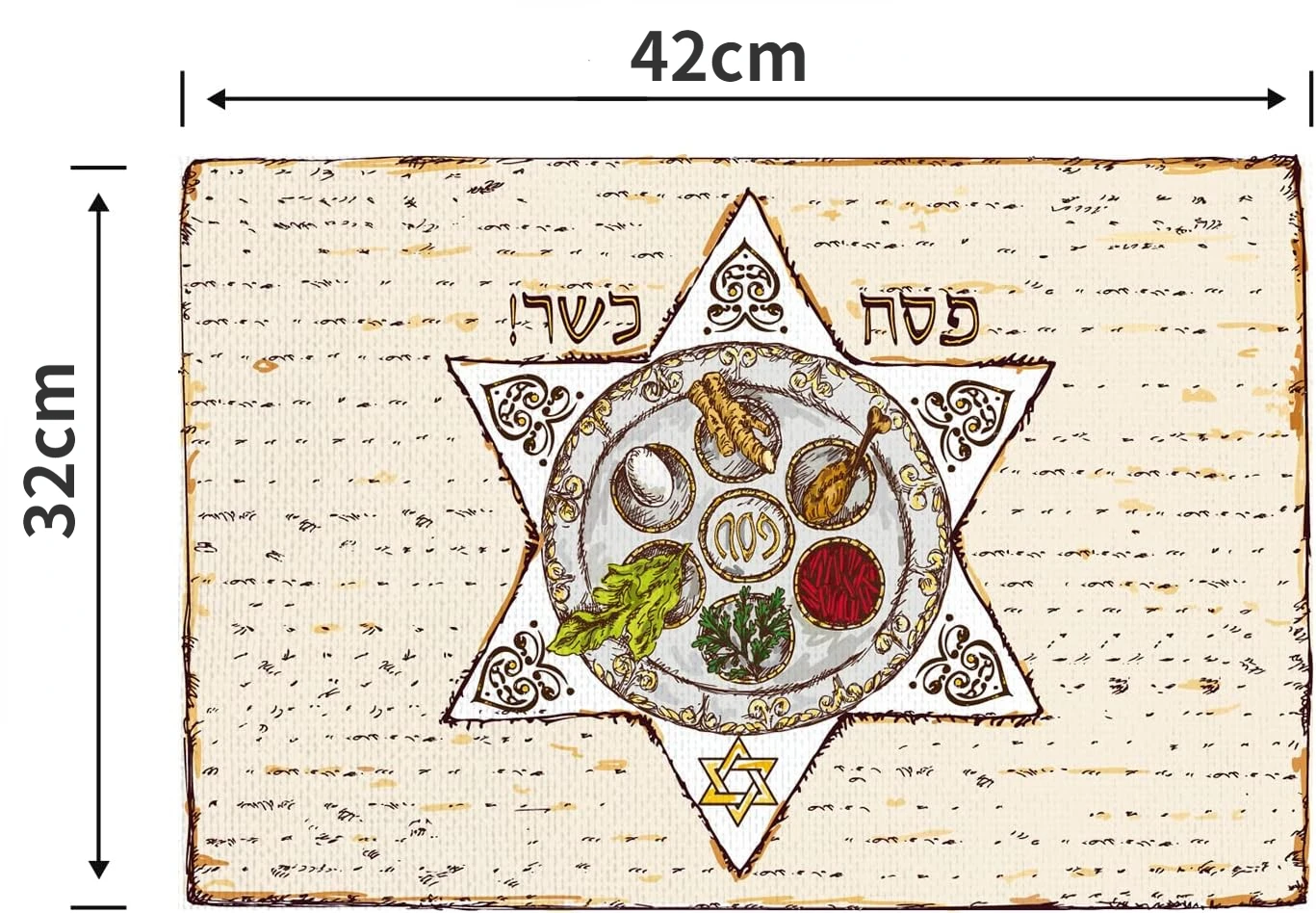 1Pcs happy Passover linen Placemats Kitchen table decor Six Pointed Star Matzo Judaism Food Place Mats for Jewish Party Decor