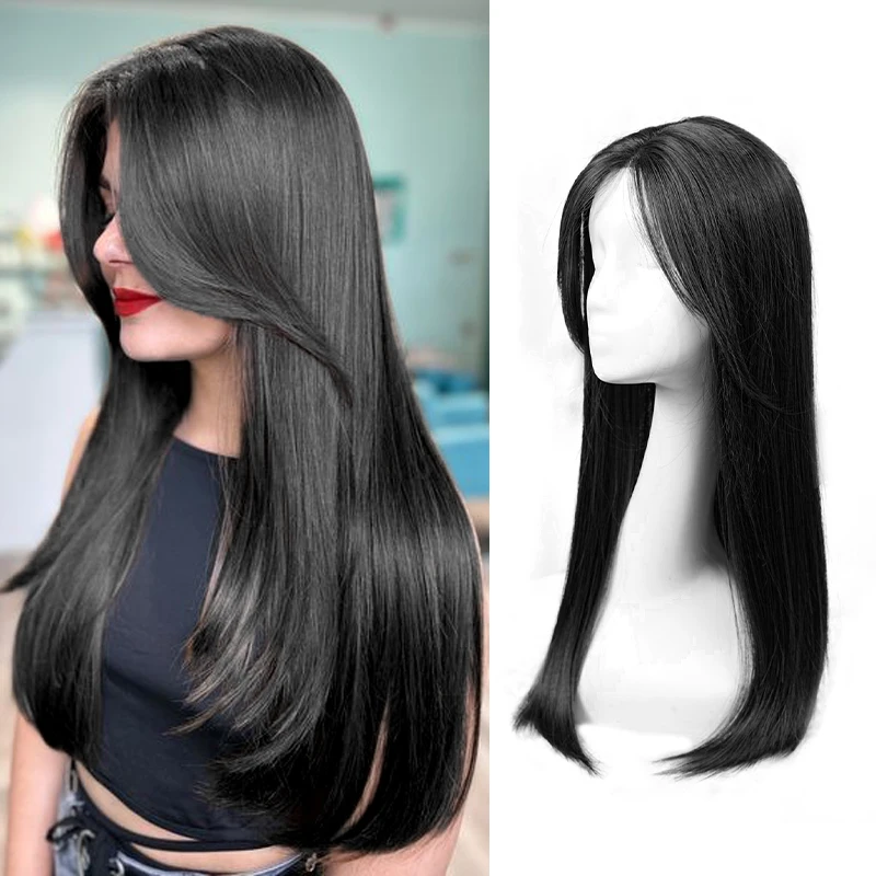 55cm 15X16cm Hairnet Straight Mixed Hair Invisible 3D Toupee Clip in One Piece Hair Extensions Topper for Women Loss