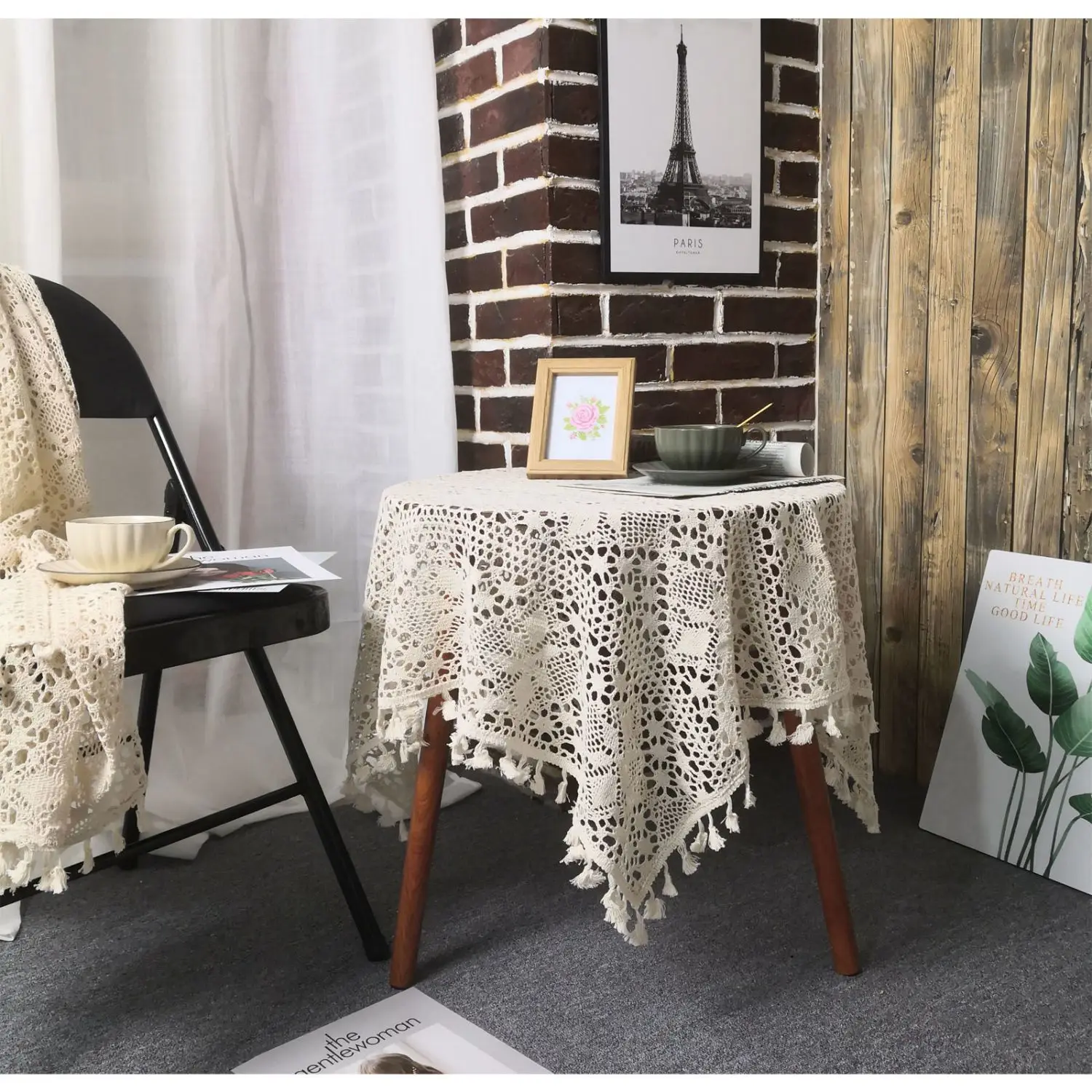 

Table Cloth Lace American Style Retro Hollowed Out Pastoral Manual Crochet Circular Weave Rectangle 2023 Home Textile