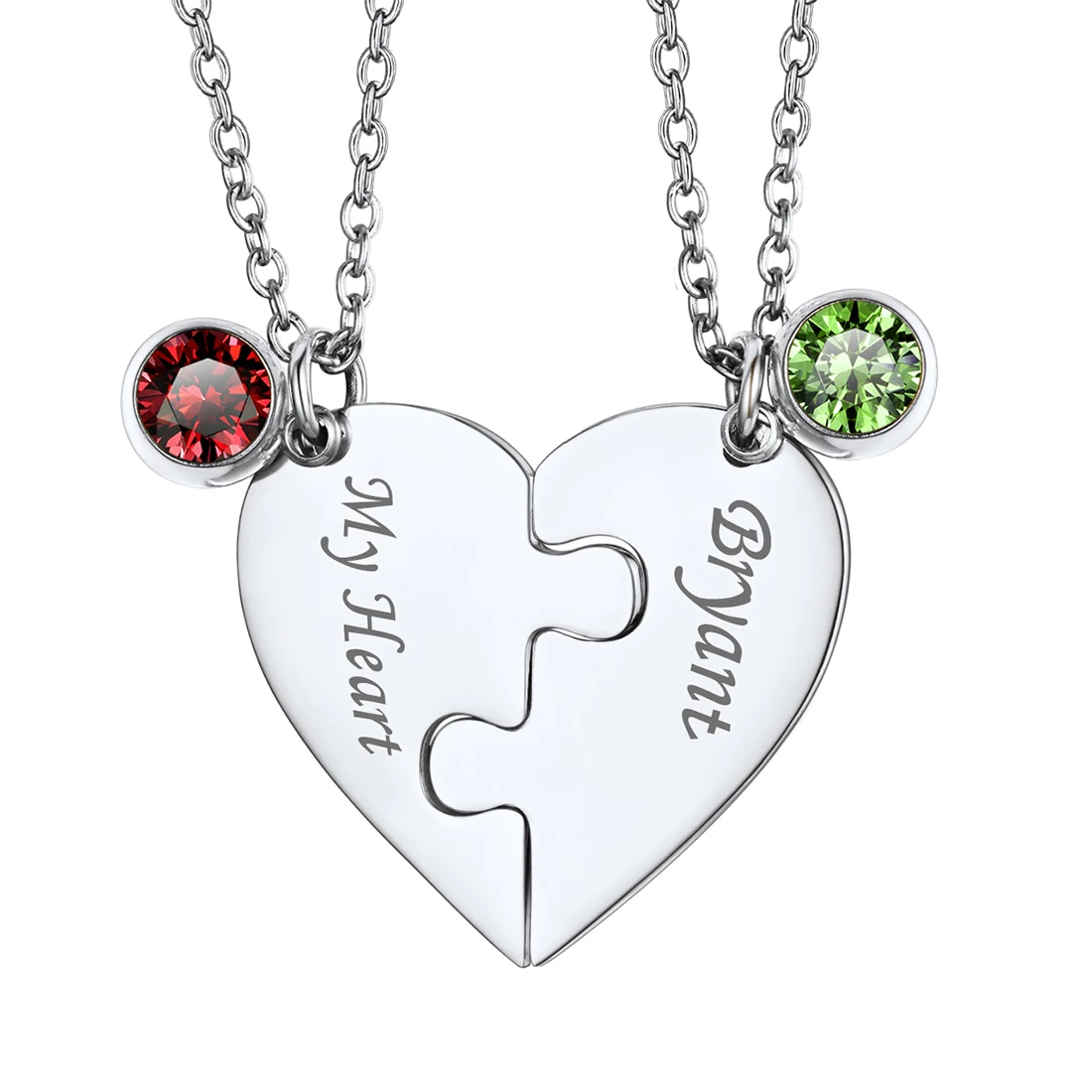 

U7 2/3/4pcs/set Heart Puzzel Necklaces with Birthstones Necklace Custom Engraving Name Jewelry Personalized Gift for BFF Family