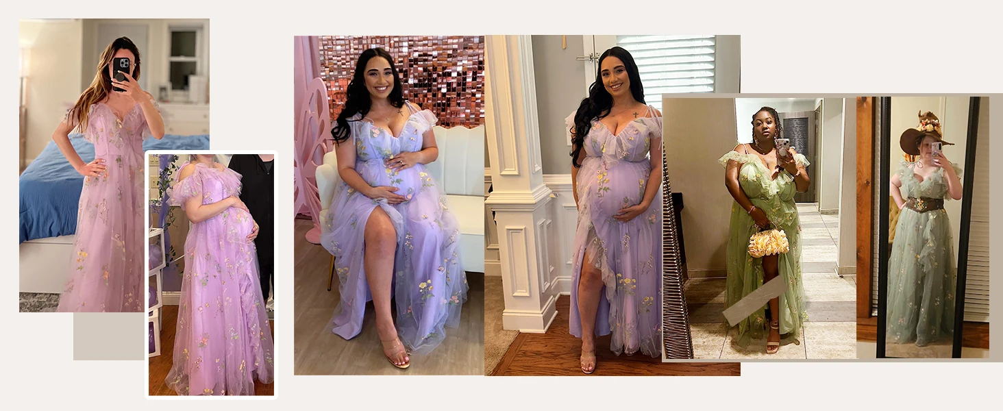 Blumenstickerei Tüll Ballkleider Lange Spaghettiträger Fee Schlitz Formelle Abendgesellschaft Kleid