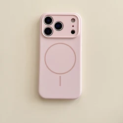 Magsafe Magnetic Wireless Charging Luxury Silicone Phone Case with Lens Protection - Solid Color Design - iPhone 17 Pro (Pink White)