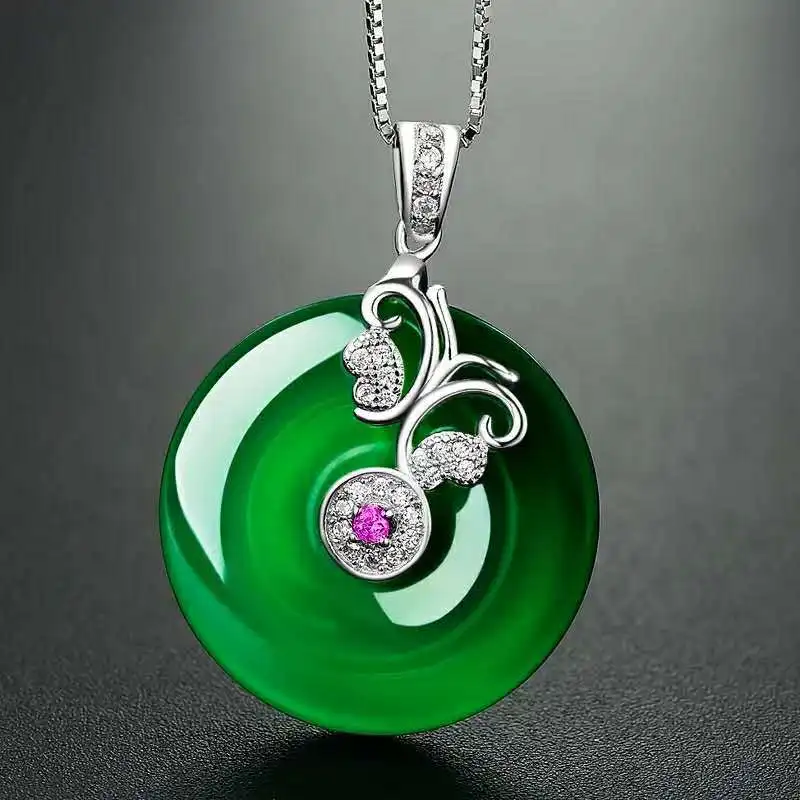 

Silver 925 Jewelry Natural Emerald Pendant Bizuterias 925 Sterling Silver Pure Jade Necklace Jewelry Naszyjnik Gemstone Pendants