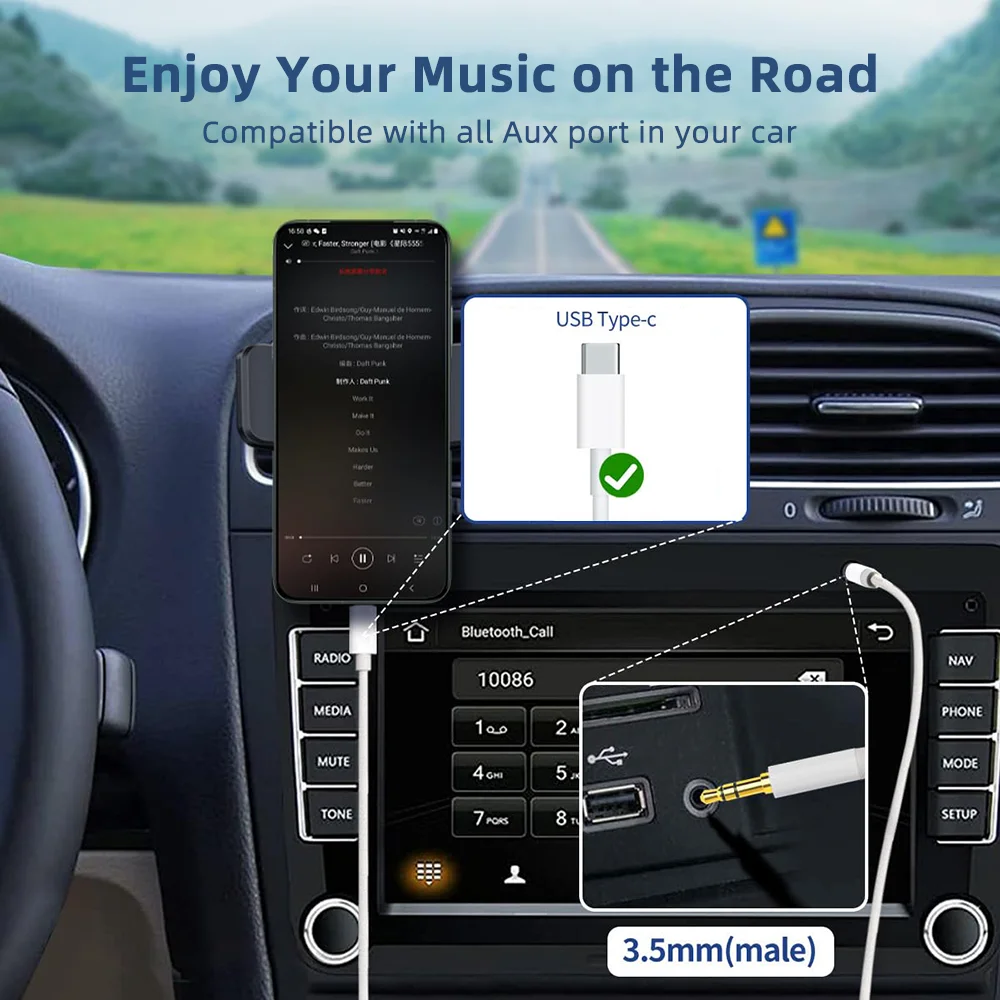 AUX Audio Cable Type C USB C to 3.5mm Jack AUX Cord Car Speaker Headphones Adapter for iPhone 17 16 15 for Samsung Galaxy Xiaomi