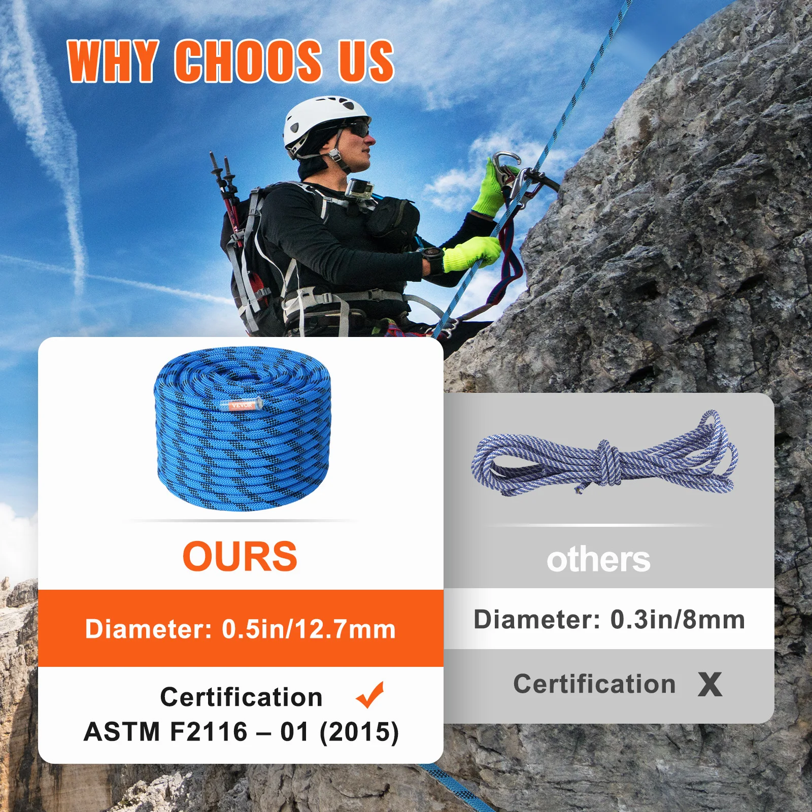 12.7mm Static Climbing Rope with Steel Hooks 4