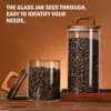 Wooden Handle Lid Glass Jars Condiment Storage Transparent Food Container Tea Coffee Beans Storage Sealed Bottles Kitchen 5