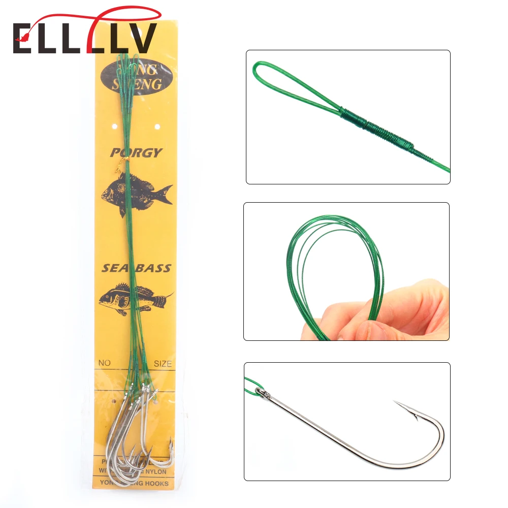 Ellllv 10PCS/pack 25cm Fishing Wire Hook O'shaughnessy Hook with Nylon  Coated Steel Wire Anti-bite Saltwater Fishing Tackle
