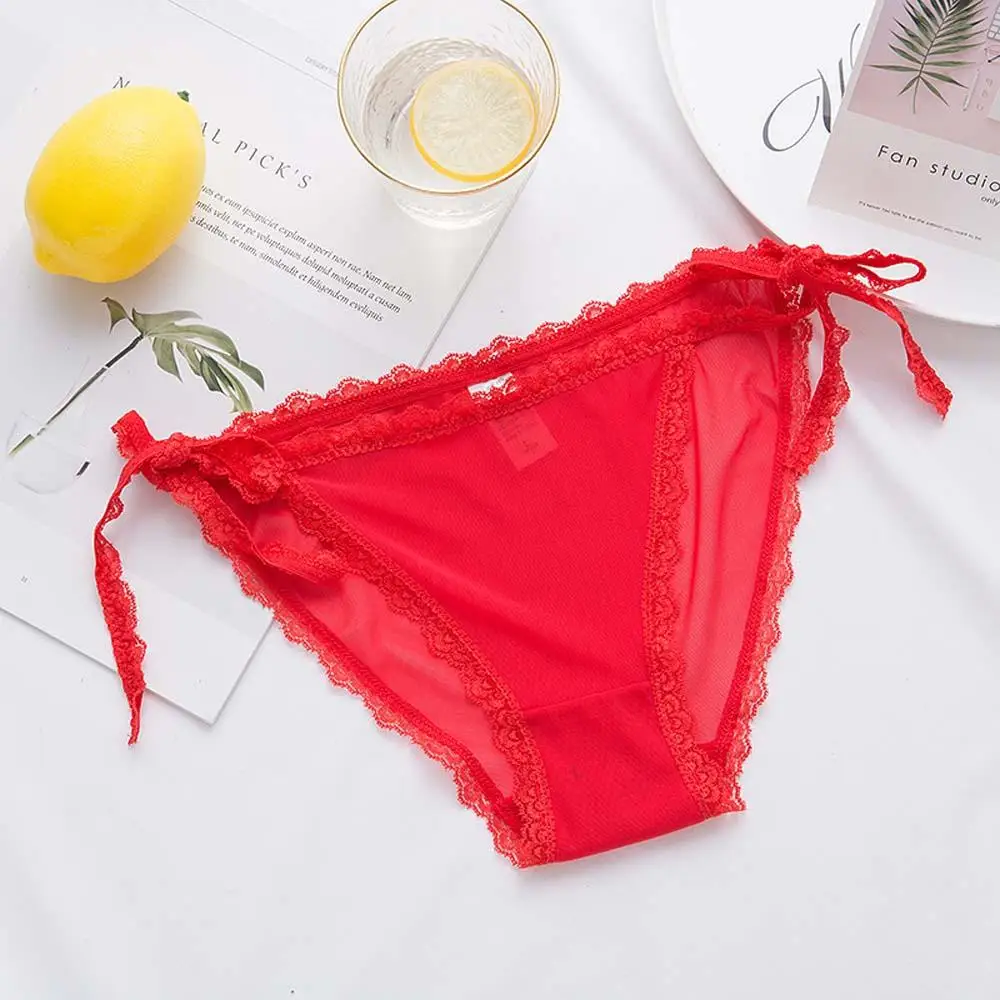 

Hollow Traceless Low-waist Female Underpants G String Bandage Thong Sexy Briefs Lace Panties Solid Color