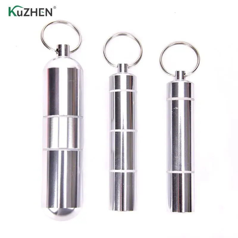 Mini Pill Box Capsule Shape Aluminum Pill Case Keychain Outdoor Pocket