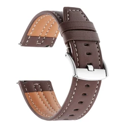 Vintage Handmade Leather Watch Band - Premium Cowhide Strap with Stylish Stitching, 22mm - 22mm (DeepBrown)
