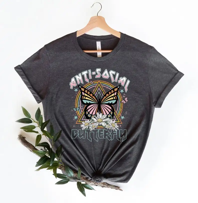Camicia A Farfalla Retrò Anti Social Farfalla Retrò Antisocial Introvert Graphic Butterfly Lover Nature Tee 100% Cotone Unisex Y2K