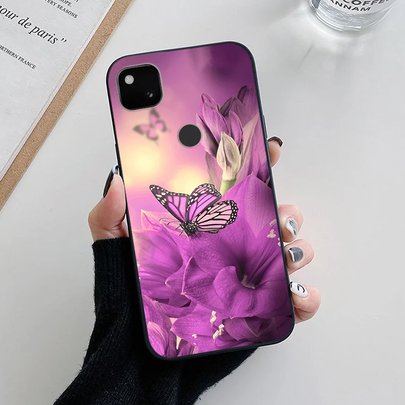 Floral Black Soft TPU Silicone Phone Case Cover