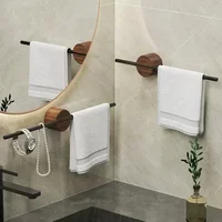 Wood Towel Rack shelves Hanger Bath Towel Holder Wall Hanging Towel Bar Space Aluminum Bathroom Shelf Kitchen Storage Rack 2