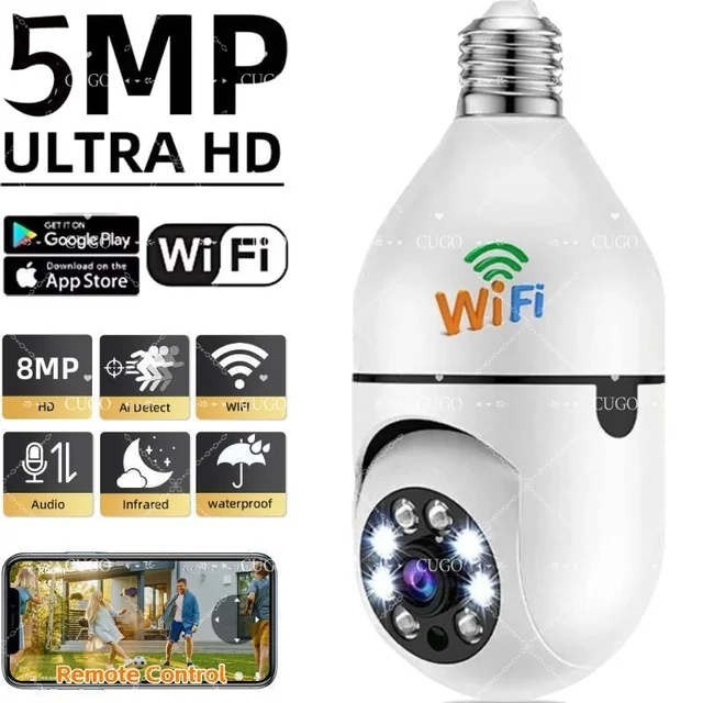 5MP E27 Bulb Wifi Surveillance Camera Night Vision Automatic Human Tracking 4X Digital Zoom Video Smart Home Security Monitor 1