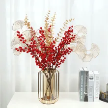 Christmas Decor Foam Berry Holly Fruit Artificial Plants Ginkgo Leaf Home Living Room New Year Decor Wedding Flower Arrangement