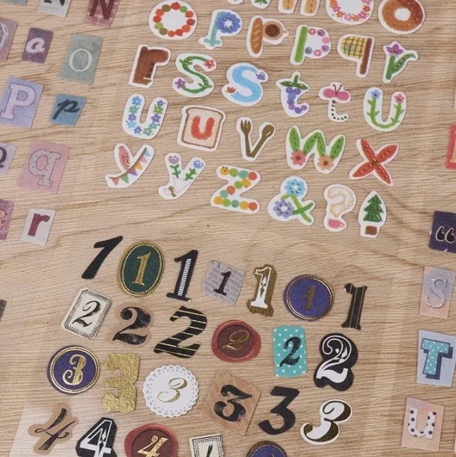 6 blätter/lot Englisch Alphabet Anzahl Retro Aufkleber Album Tagebuch Dekoration DIY Dekorative Aufkleber Handgemachte Aufkleber Scrapbooking – Detail 2