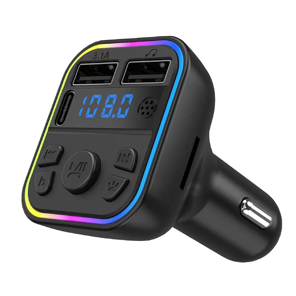 Car Bluetooth 5.0 FM Transmitter PD Type-C Dual USB 3.1A Colorful Ambient Light Handsfree MP3 Modulator Player car multimedia player car radio player car music player mp3 music player