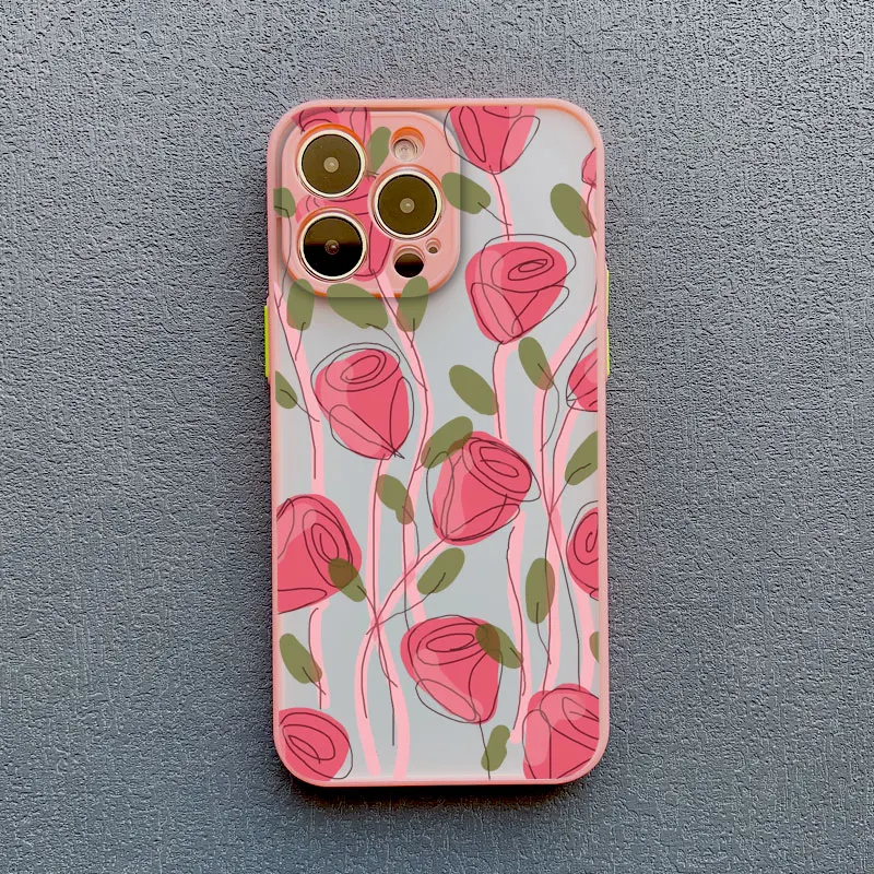 Kunst flache Blumenmuster Schutzhülle für iPhone 16 15 14 Pro Max Plus 11 12 Mini 13 Pro Max 7 8 Plus XR XS Rückseite – Detail 2