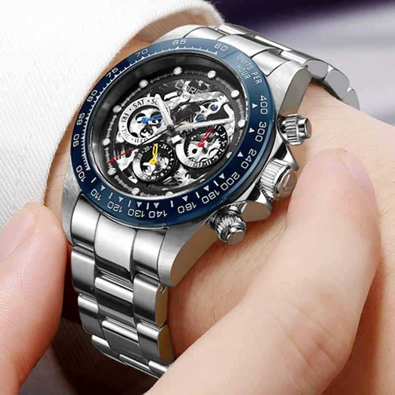 LOREO Men's Automatic Mechanical Watch Sport Stainless Steel Luminous Waterproof 200m For Men