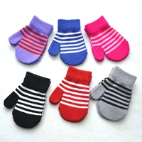 Winter Children Striped Knitted Warm Gloves For Baby Students New Patchwork Mittens Outdoor Knitting Cycling Skiing Gloves 1-4Y 1
