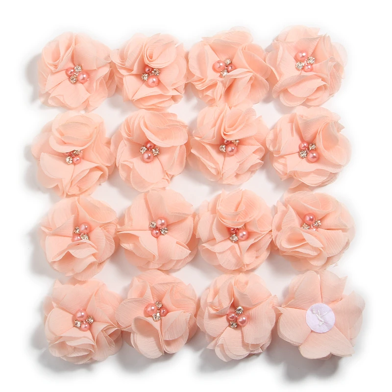 100PCS 5,5 cm 2 "Perle Strass Zentrum Chiffon Haar Blume Für Haar Zubehör Hand Nähen Blume Boutique Für baby Stirnbänder