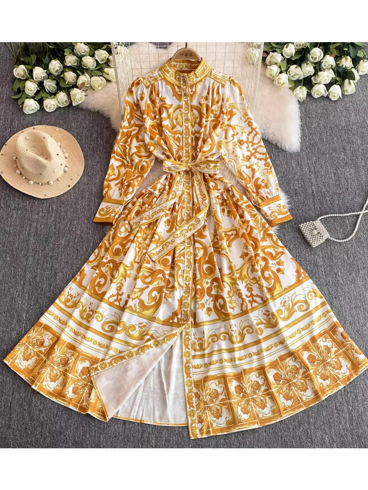 Runway Red Blue And White Porcelain Print Holiday Maxi Dress