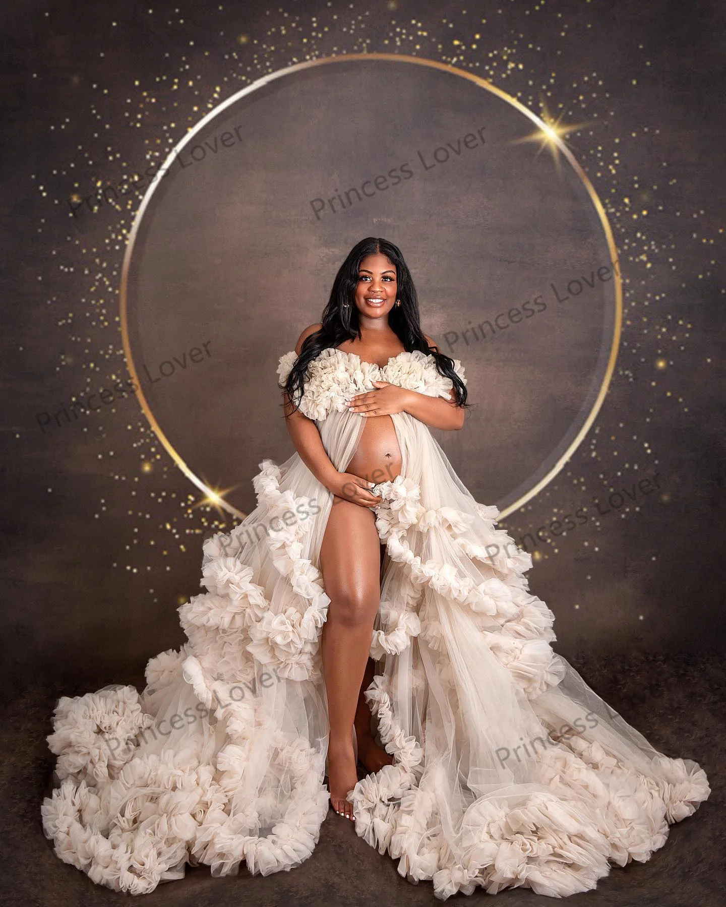 Ivory Ruffle Prom Dresses for Pregnant Women Tiered Tulle Photography Dressing Gown Elegant Baby Shower Vestidos Customized