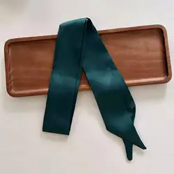 Women's Long Skinny Silk Satin Hair Scarf - Elegant Solid Color Fashion Accessory (Dark Green)