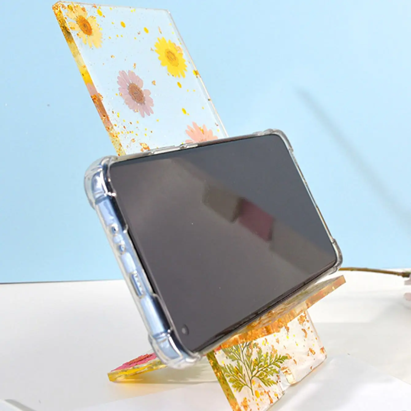 DIY Crystal Epoxy Resin Mold Simple Mobile Phone Holder Decoration Simple Universal Swing Table Silicone Mold